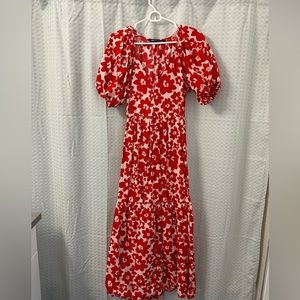 Zara Máxi Dress white and red floral XS - mommy and me